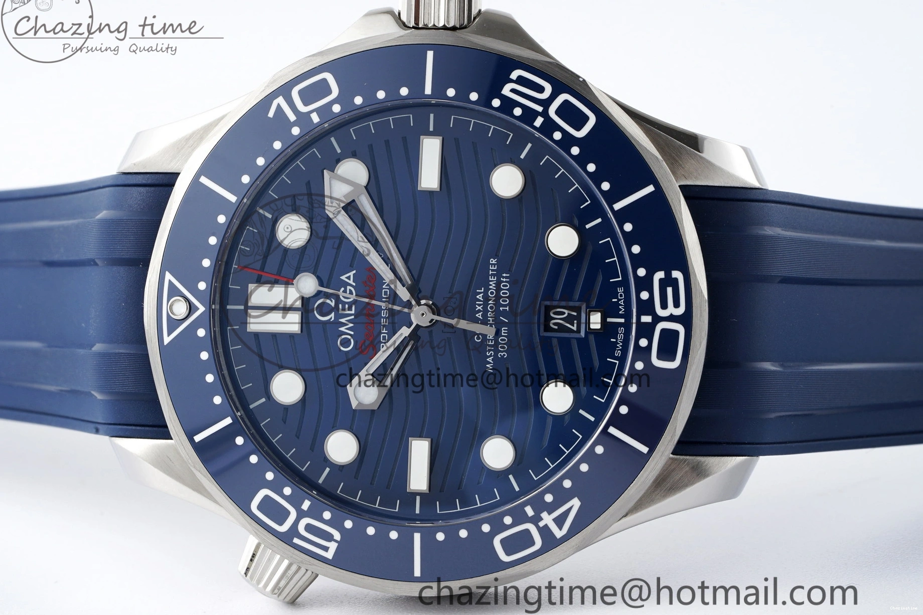 0328 Fashionable Seamaster Diver 300M ZF 1:1 Best Edition Blue Ceramic Blue Dial on Blue Rubber Strap A 7822
